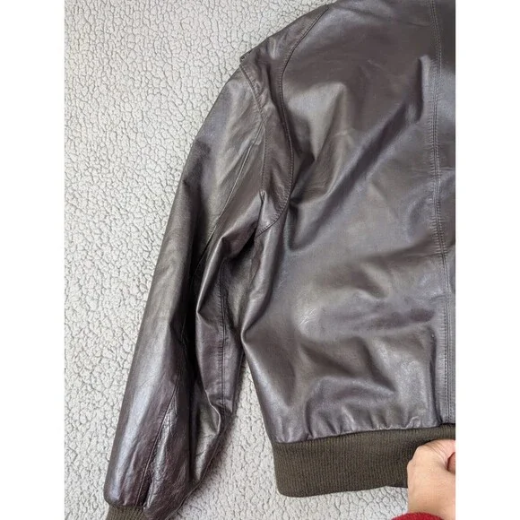 Vintage Members Only Leather Bomber Jacket Mens 42 Brown Brick Motorcycle Zip